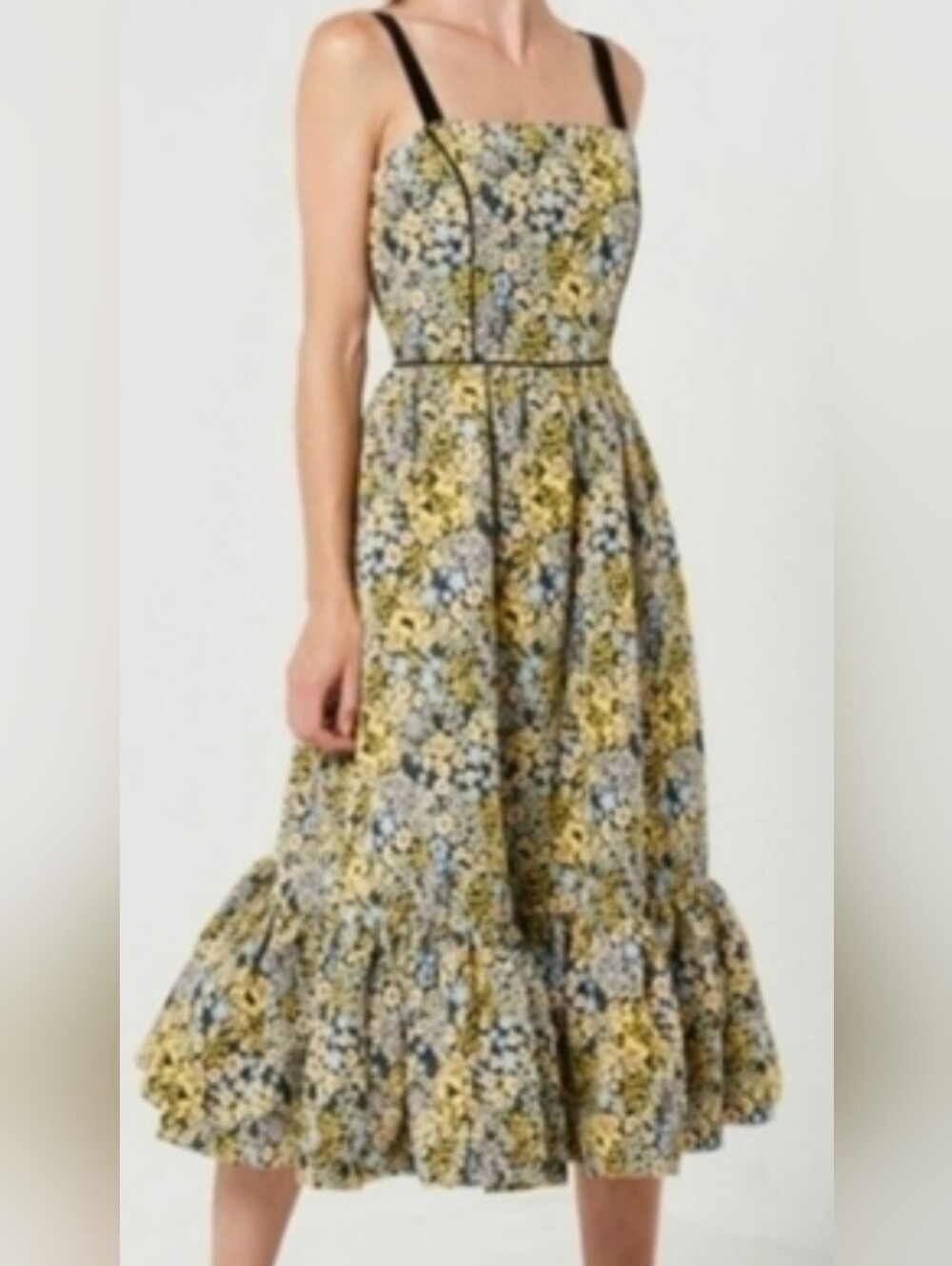 Elliatt "Alessia" Fitted Bodice Yellow &Blue Floral Midi Mermaid Dress, NWT, Med
